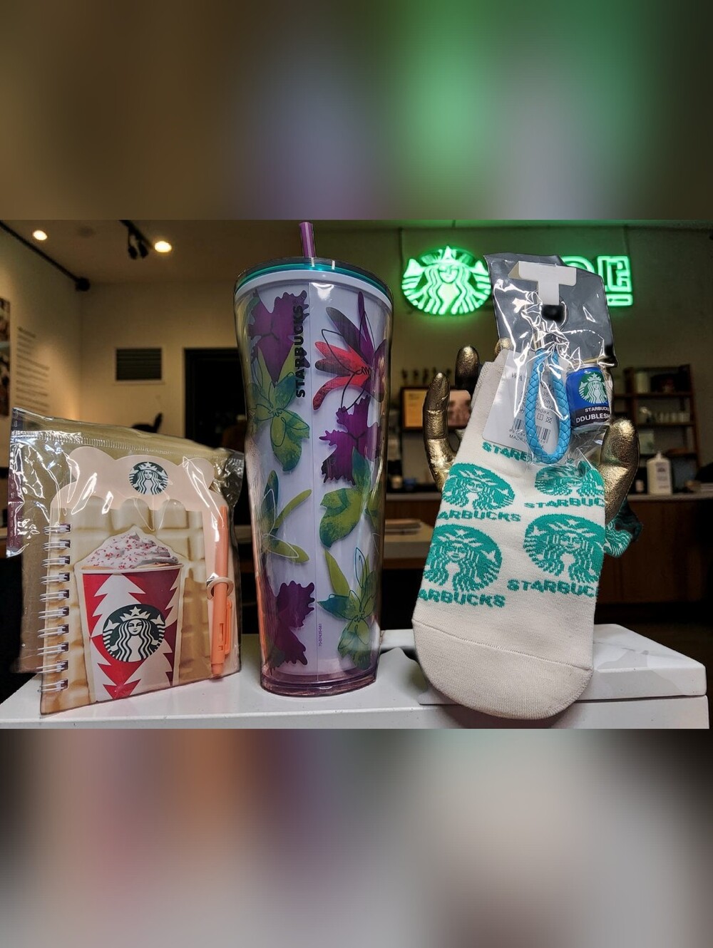 Starbucks Spring 2022 Venti Acrylic Cup,  Notebook, Pen, Charm & Socks Bundle